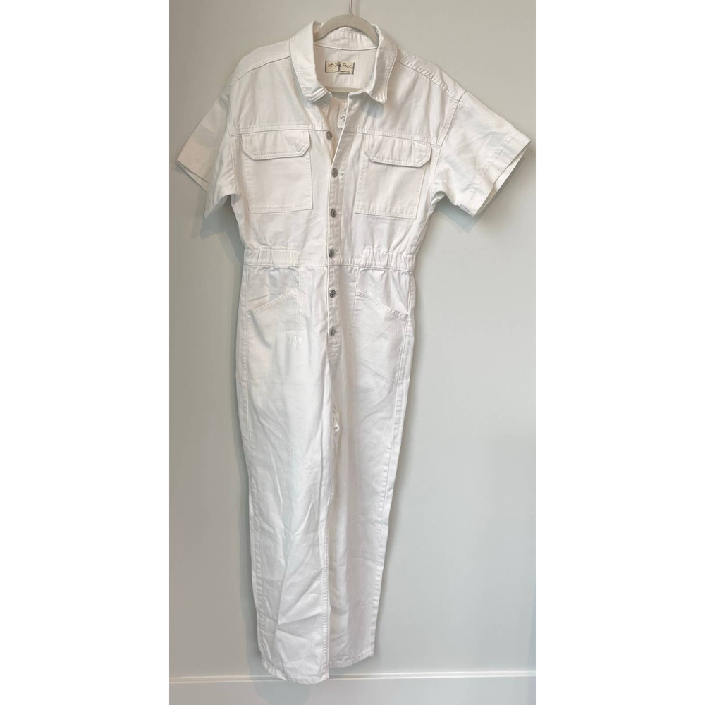 Free People We The Free Marci Jumpsuit Size Large Optic White Cotton Denim - Picture 3 of 15